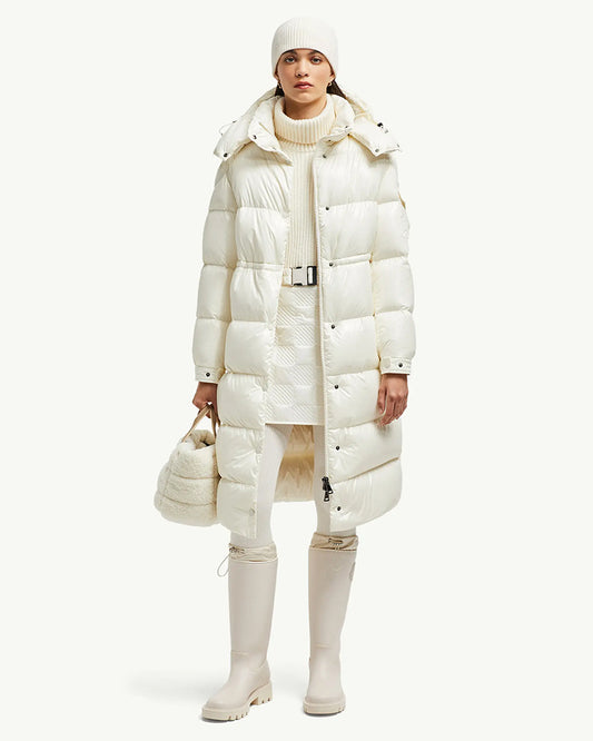 MONC Cavettaz White Hooded Women's Long Down Jacket 7-7005