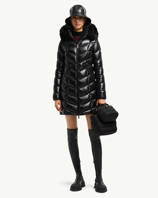 MONC Fulmarus Faux Fur-Trimmed Hooded Women's Long Down Jacket 2-9201