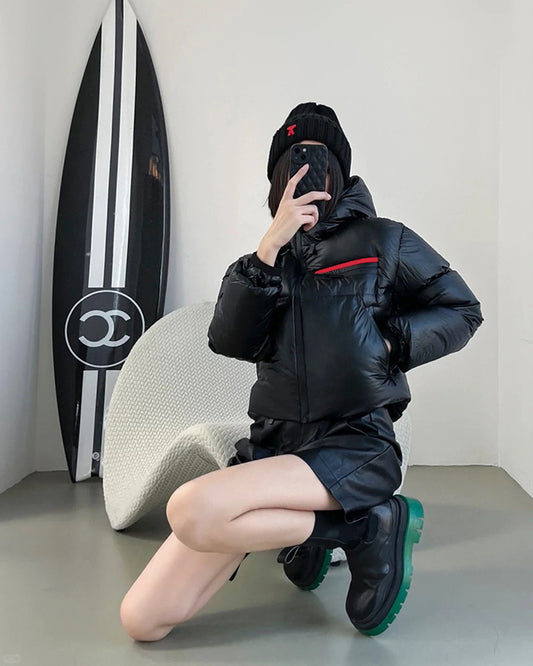 PR Linea Rossa Cropped technical Re-Nylon down jacket Black 7-7012
