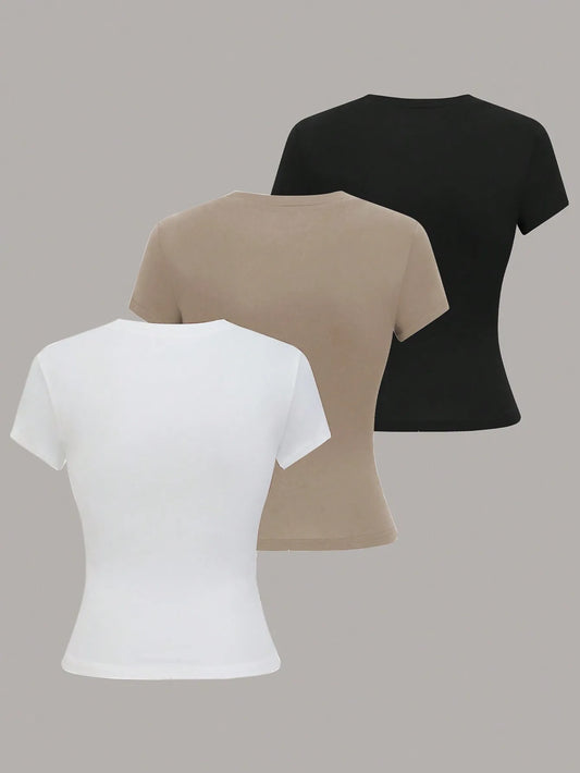 XM6305 Women's Solid Color Short Sleeve T-Shirt, Minimalist Basic Top for Summer