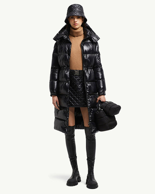 MONC Cavettaz Black Hooded Women's Long Down Jacket 7-7005