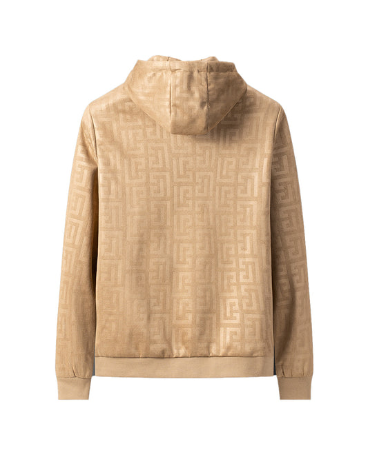 BALM Men's Light Brown Monogram Jacquard Hooded Zip-Up Jacket 56044