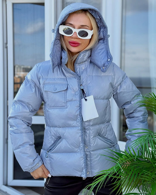 MONC Glareins Hooded Short Down Jacket Blue 609