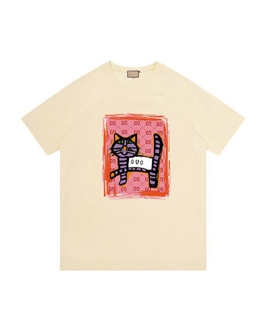 GUC Quirky Cat Graphic Black Tee G053
