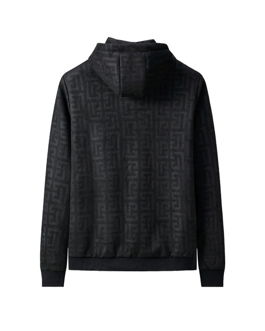 BALM Men's Black Monogram Jacquard Hooded Zip-Up Jacket 56044