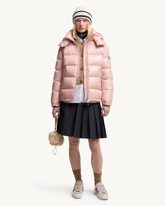 MONC Maire Pink Hooded Women's Short Down Jacket