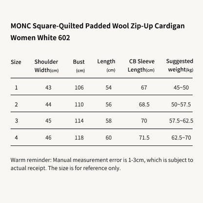 MONC Square-Quilted Padded Wool Zip-Up Cardigan Women White 602