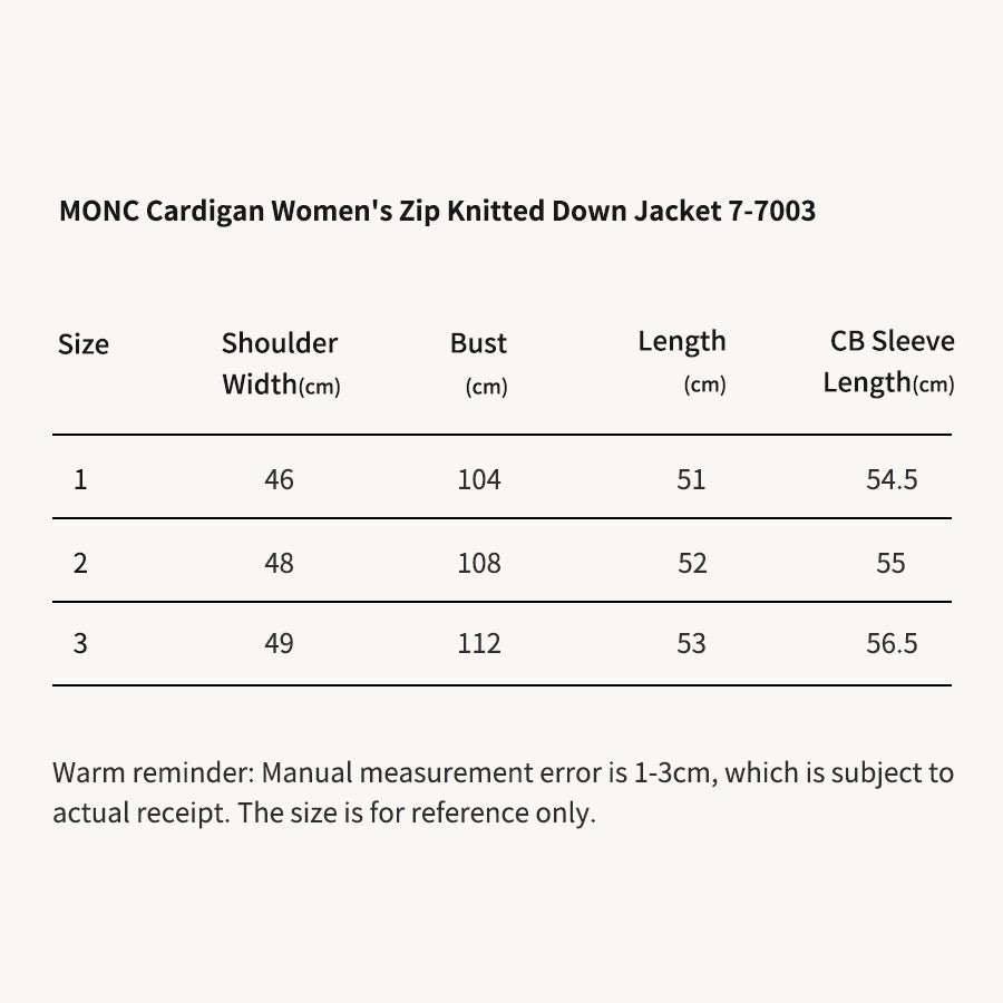 MONC Cardigan Women's Zip Knitted Down Jacket 7-7003