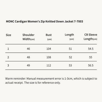 MONC Cardigan Women's Zip Knitted Down Jacket 7-7003