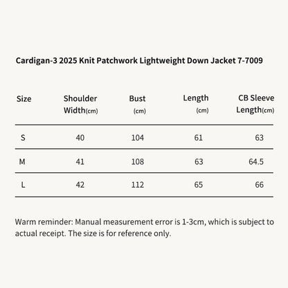MONC Cardigan 2025 Knit Patchwork Lightweight Down Jacket 7-7009
