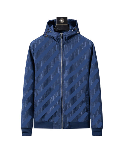 DIO The Tonal Monogram Hooded Blue Jacket 56045