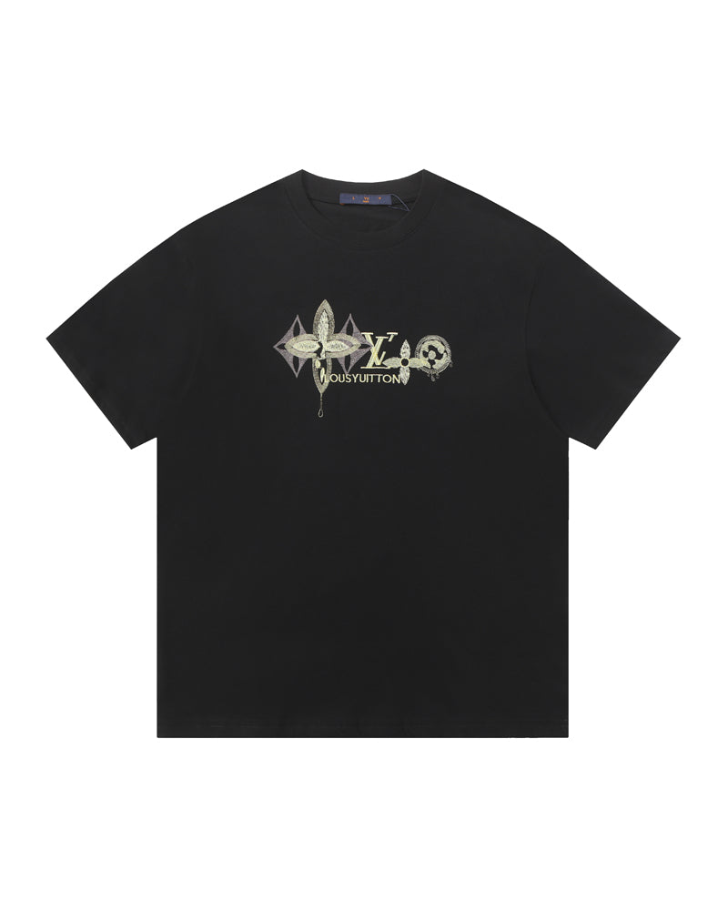 LVS Graffiti-Style Monogram Graphic Black Tee 2666