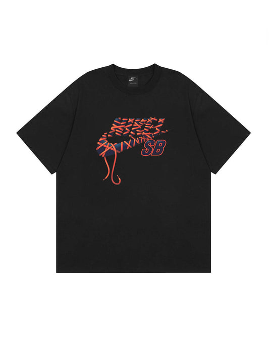 NIK SB Shoelace Wrapped Swoosh Graphic Black Tee NK2