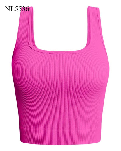 NL5536 Women Solid Square Neck Ribbed Tank Sleeveless Crop Tops