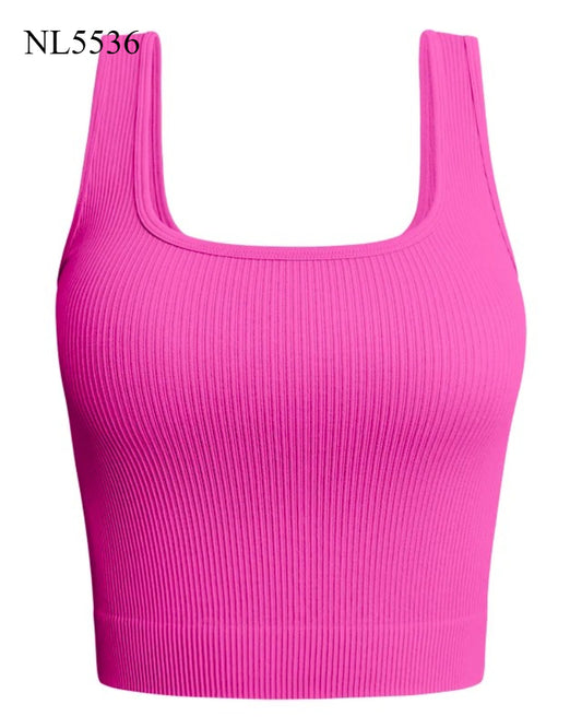 NL5536 Women Solid Square Neck Ribbed Tank Sleeveless Crop Tops