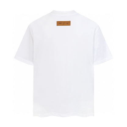 LVS Curved Collar Monogram Letter White Tee 8903