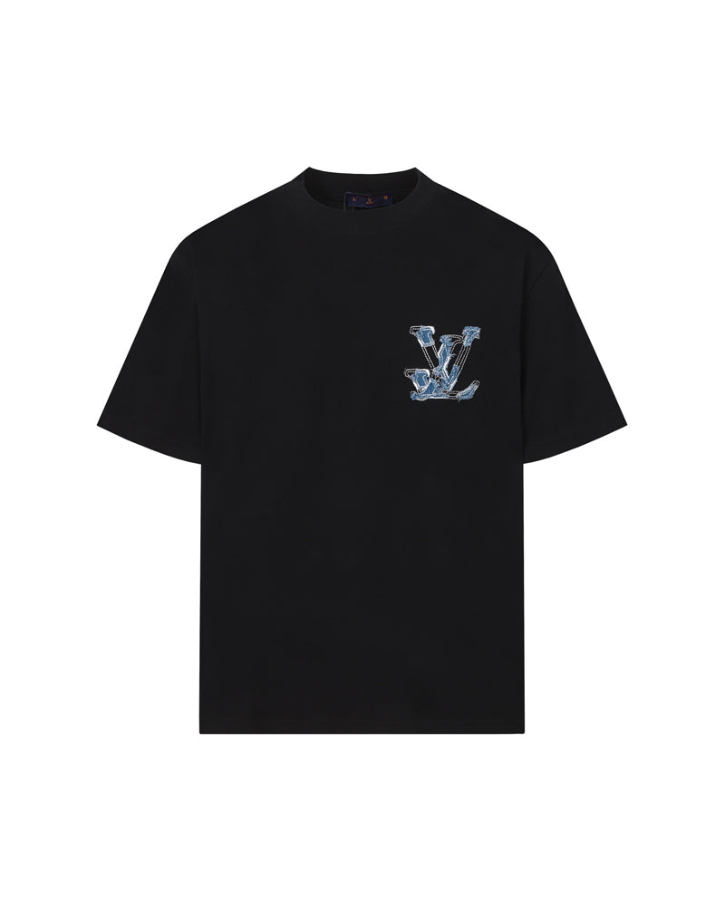 LVS Denim Patchwork LVS Logo White T-Shirt 8936