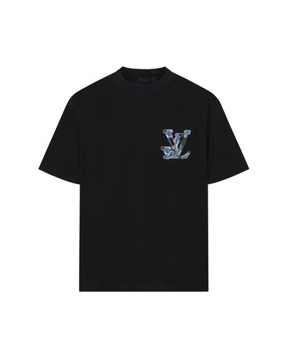 LVS Denim Patchwork LVS Logo White T-Shirt 8936