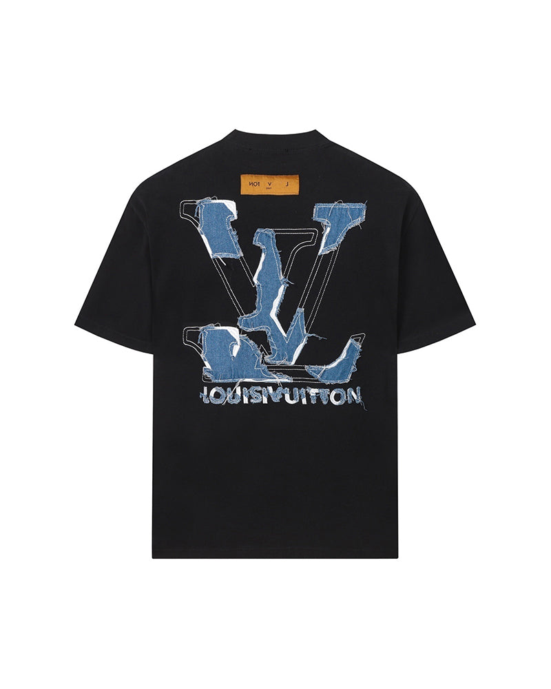 LVS Denim Patchwork LVS Logo Black T-Shirt 8936