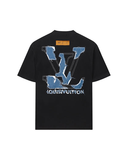 LVS Denim Patchwork LVS Logo Black T-Shirt 8936
