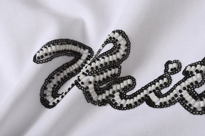 LVS Rhinestone Script Logo Black Tee 8909