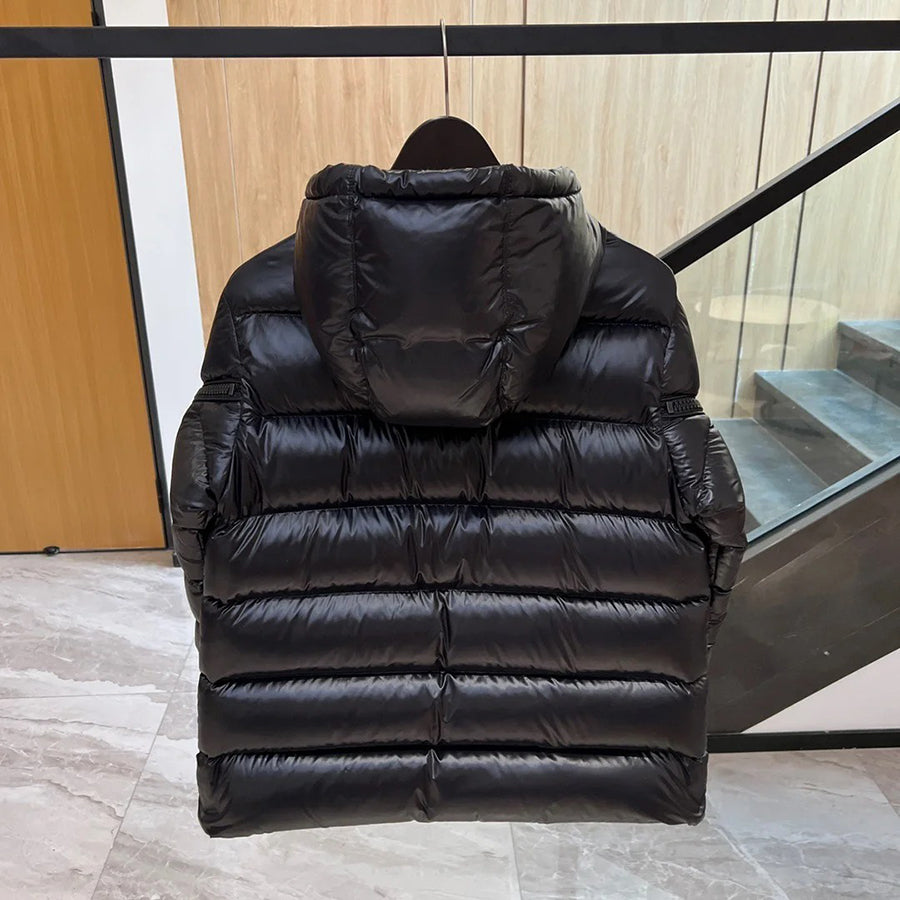 MONC Liriope Black Slant Zipper Hooded Women's Down Jacket 2-8114