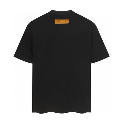 LVS Curved Collar Monogram Letter Black Tee 8903