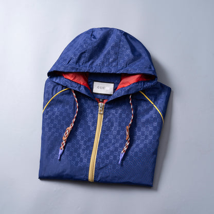 GUC Men's Navy GG Monogram Hooded Jacket 33026