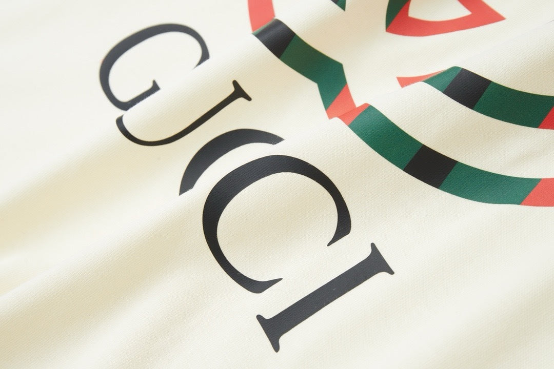 GUC Web Stripe Interlocking G Logo Soft Cream Tee G0023