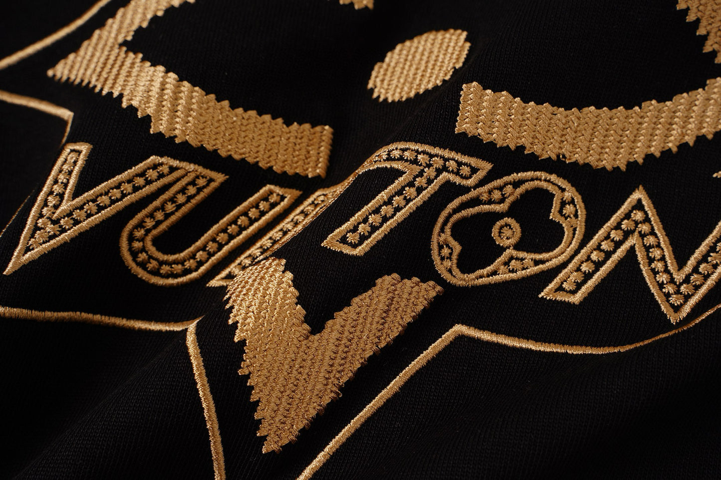 LVS Monogram Star Embroidered Black Tee 9008