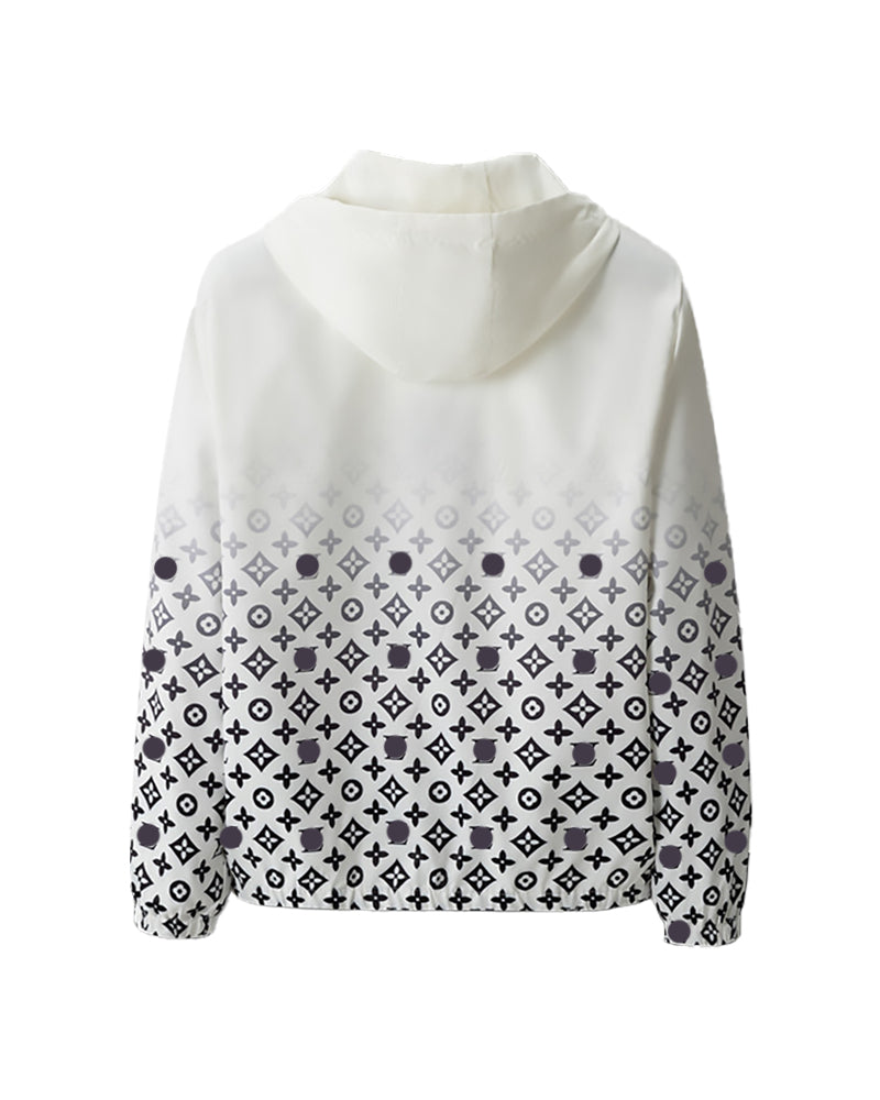 LVS Men's Gradient Monogram Print Hooded White Jacket 66108