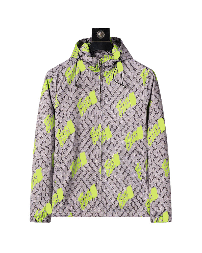 GUC Men's GG Monogram Neon Logo Hooded Jacket 56014