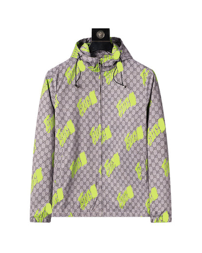 GUC Men's GG Monogram Neon Logo Hooded Jacket 56014