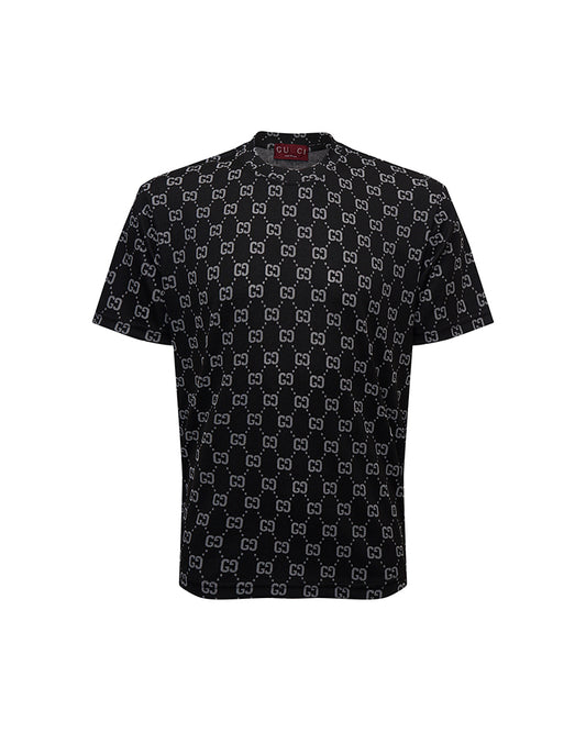GUC All-Over GG Monogram Jacquard Black Tee D02