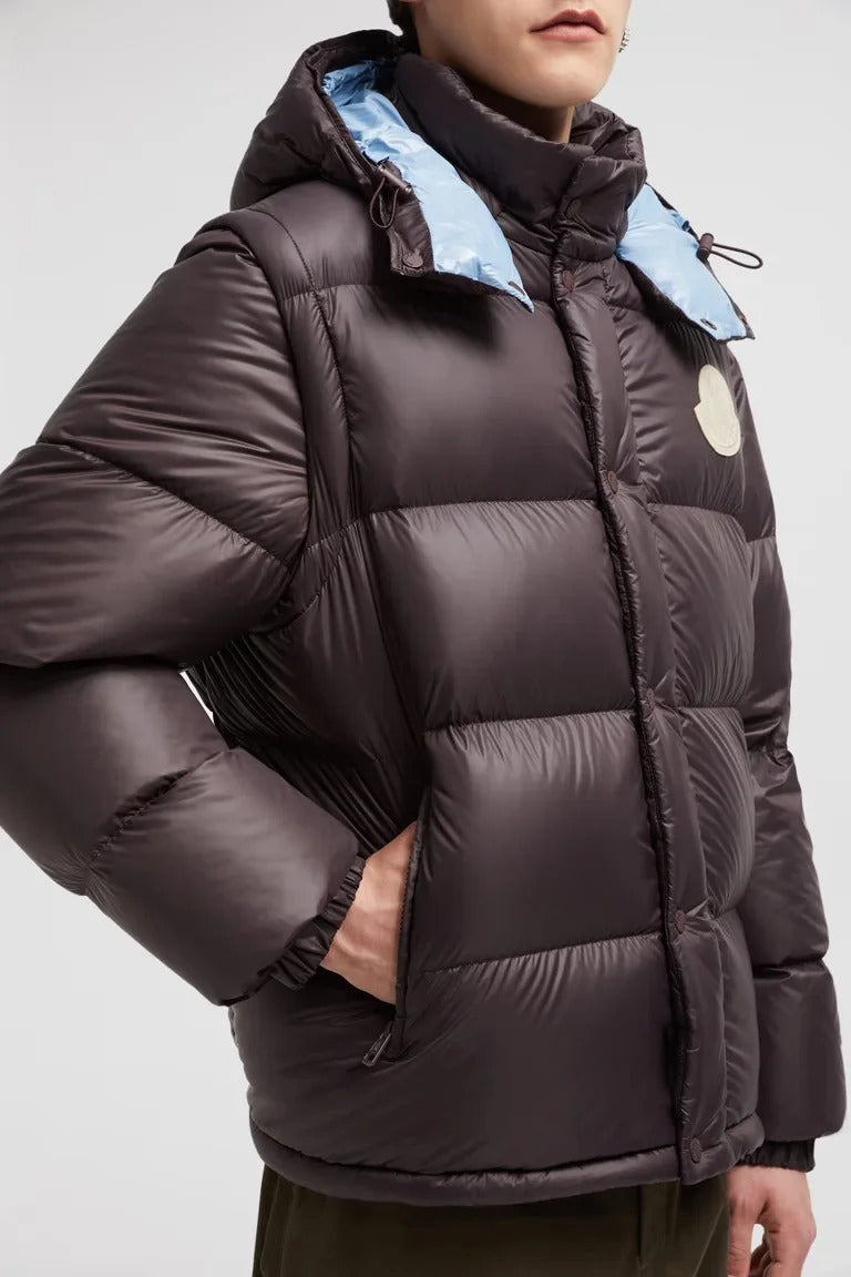 MONC Cyclone 2-in-1 Removable Hat Sleeves Short Down Jacket Brown 503