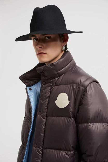 MONC Cyclone 2-in-1 Removable Hat Sleeves Short Down Jacket Brown 503