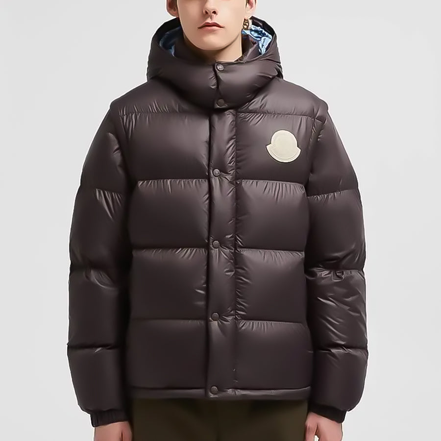MONC Cyclone 2-in-1 Removable Hat Sleeves Short Down Jacket Brown 503