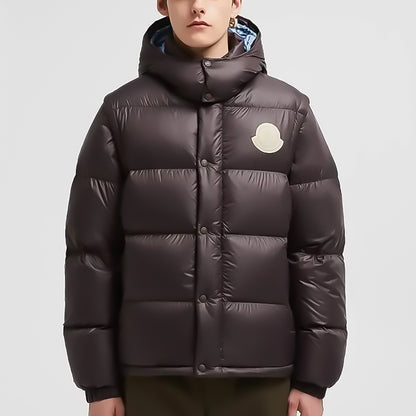 MONC Cyclone 2-in-1 Removable Hat Sleeves Short Down Jacket Brown 503