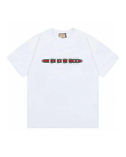 GUC Web Stripe Logo White Tee G0031