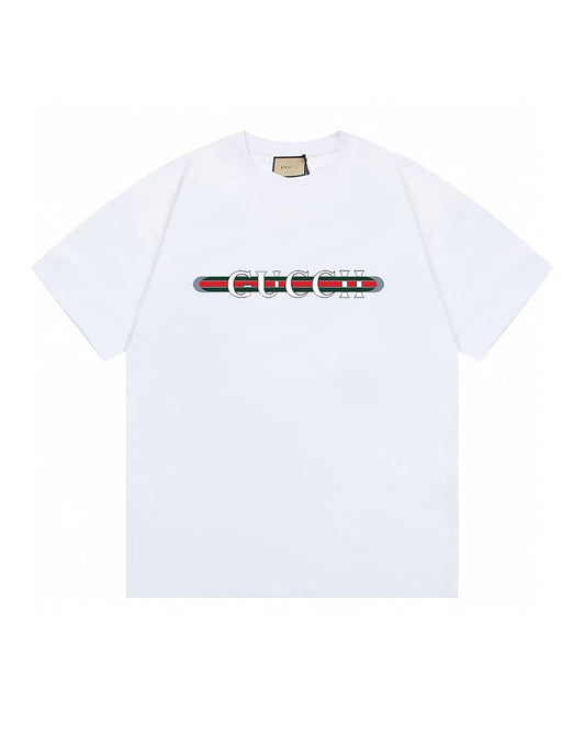 GUC Web Stripe Logo White Tee G0031