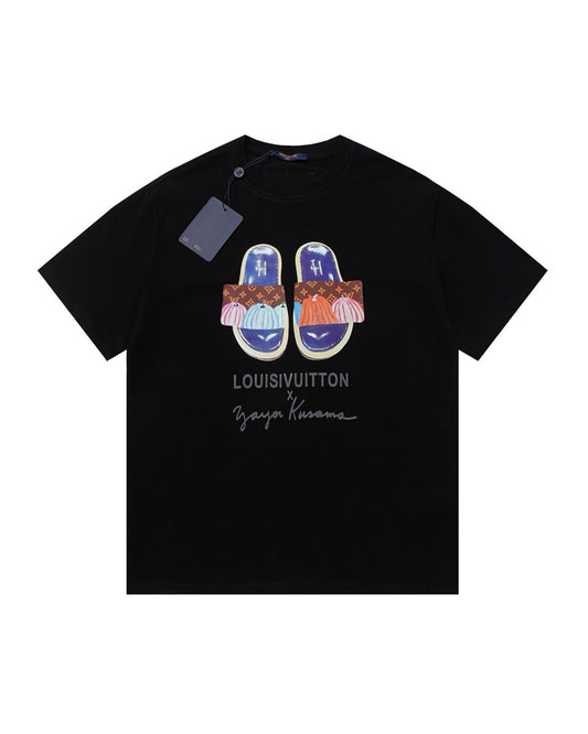 LVS x Yayoi Kusama Collaboration Slide Print Black Tee BS006