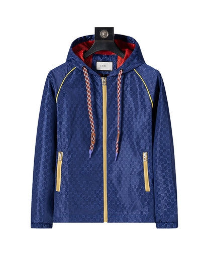 GUC Men's Navy GG Monogram Hooded Jacket 33026