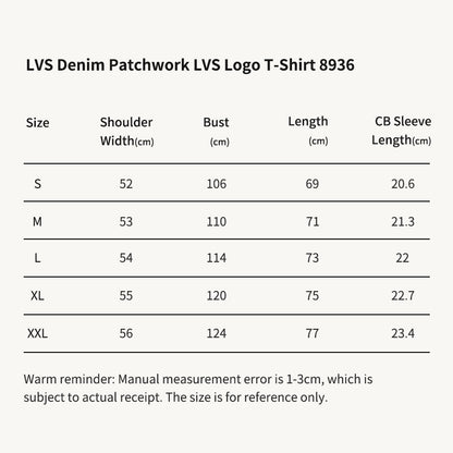 LVS Denim Patchwork LVS Logo White T-Shirt 8936