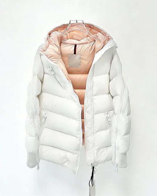MONC Liriope White Slant Zipper Hooded Women's Down Jacket 2-8114
