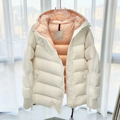 MONC Liriope Black Slant Zipper Hooded Women's Down Jacket 2-8114