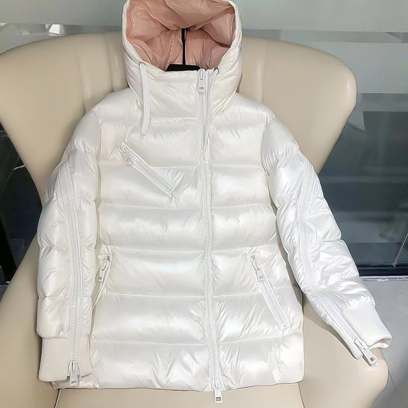 MONC Liriope Black Slant Zipper Hooded Women's Down Jacket 2-8114