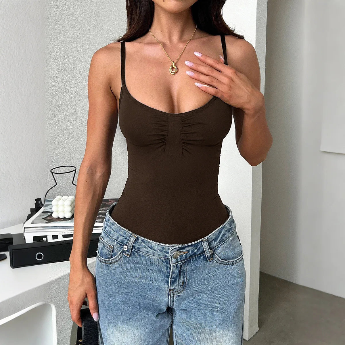 ML7789 Lady Slim Bodysuit Solid Color Top Summer Women's Clothing
