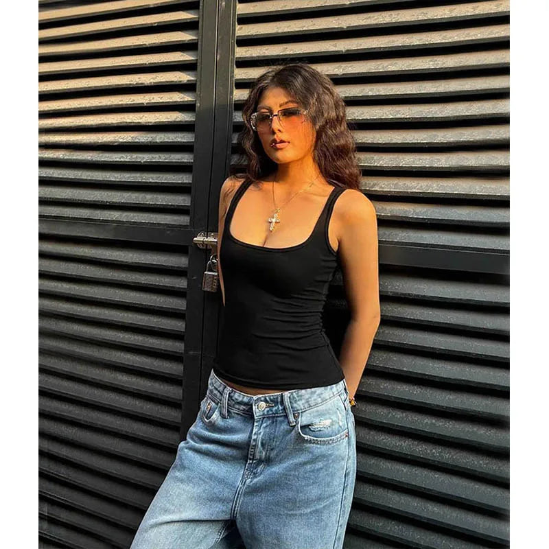 XM1635 Women Scuplted Square Neck Tank Top
