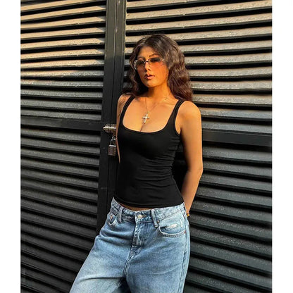 XM1635 Women Scuplted Square Neck Tank Top