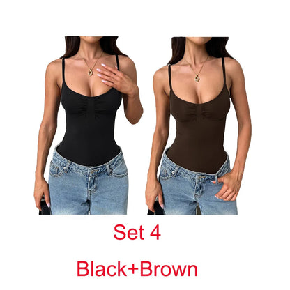 ML7789 Lady Slim Bodysuit Solid Color Top Summer Women's Clothing